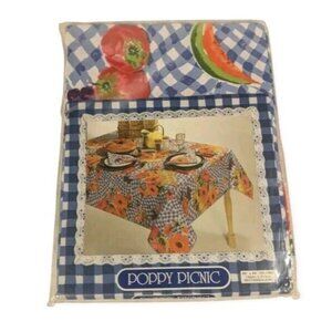 Bardwell Linens Tablecloth Poppy Picnic Floral Oblong 60" x 84" Fruit NOS Vtg